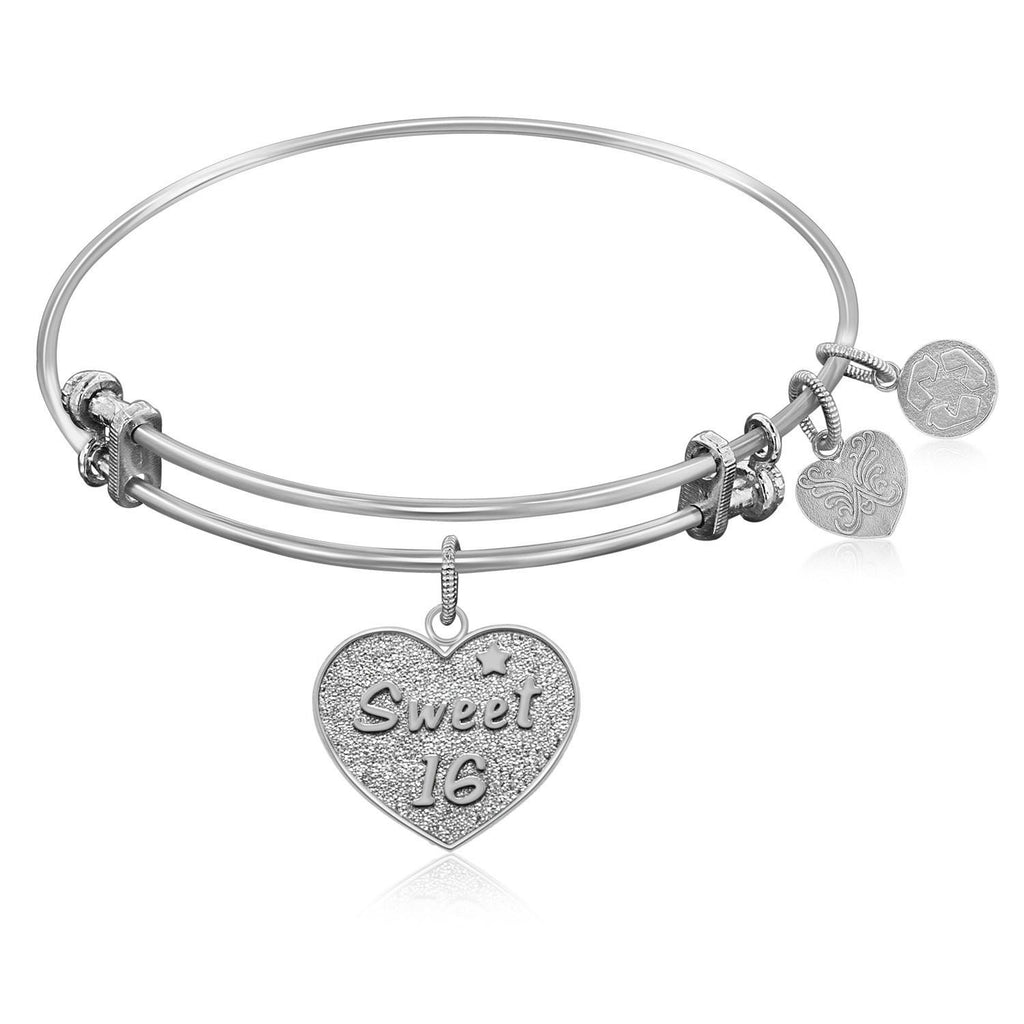 Expandable Bangle in White Tone Brass with Sweet 16 Symbol