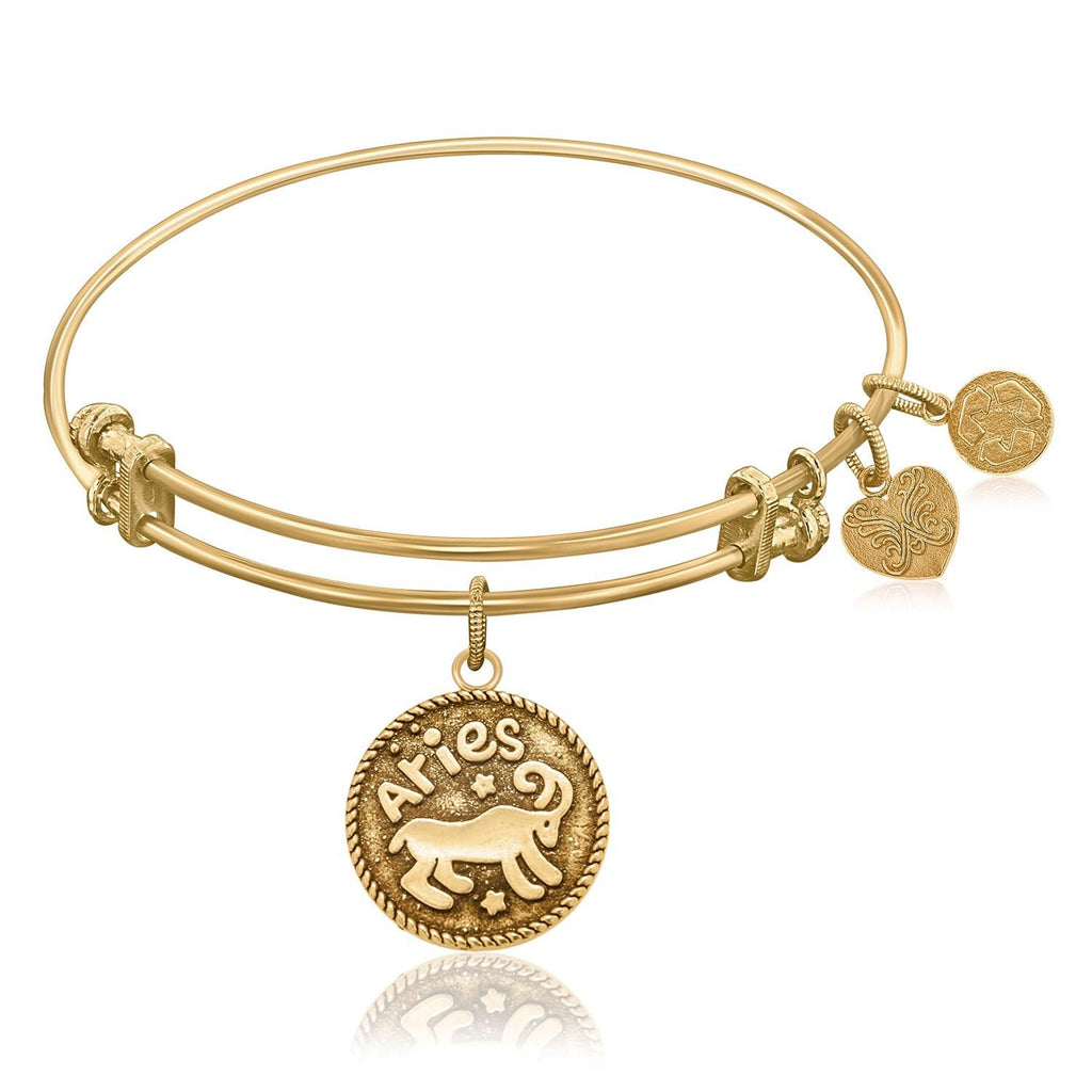 Expandable Bangle in Yellow Tone Brass with Aries Symbol