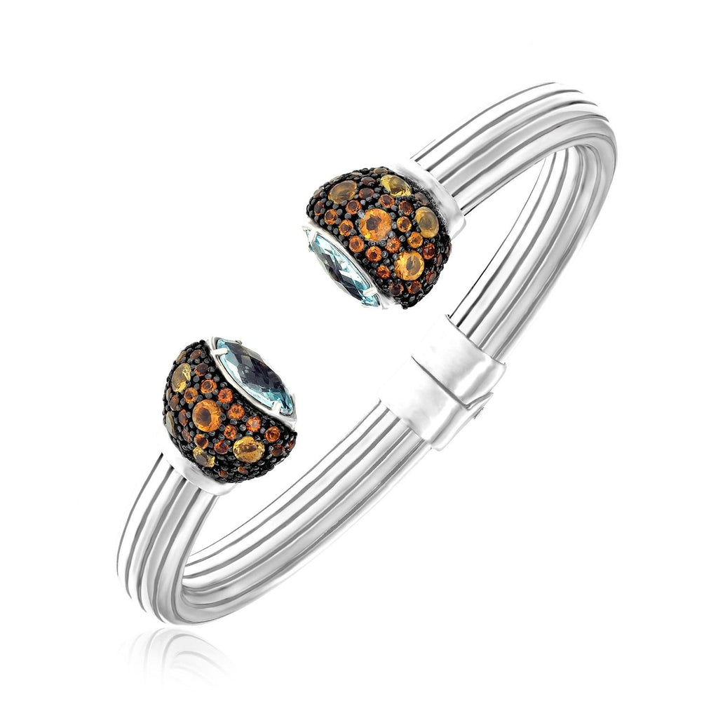 Sterling Silver Citrine and Blue Topaz Open Bangle