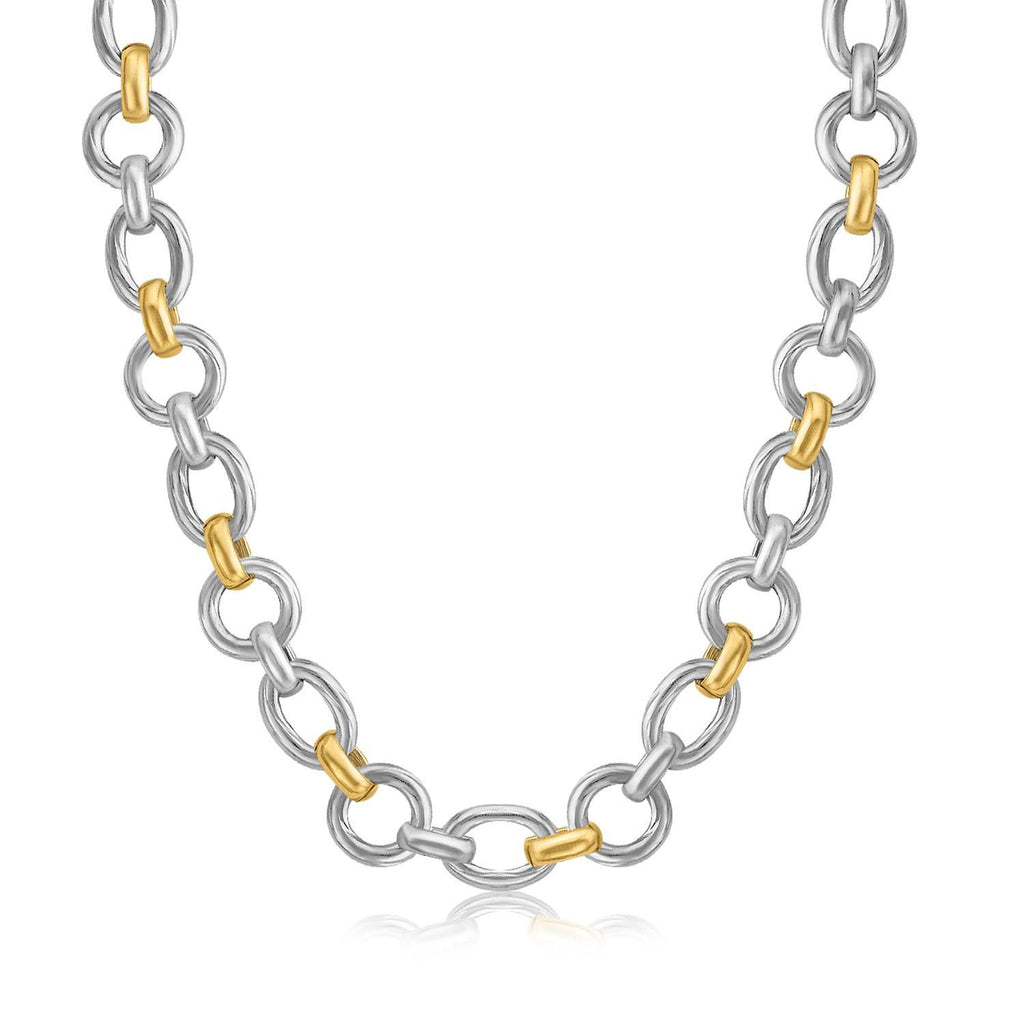 18K Yellow Gold and Sterling Silver Multi Shape Rhodium Plated Necklace