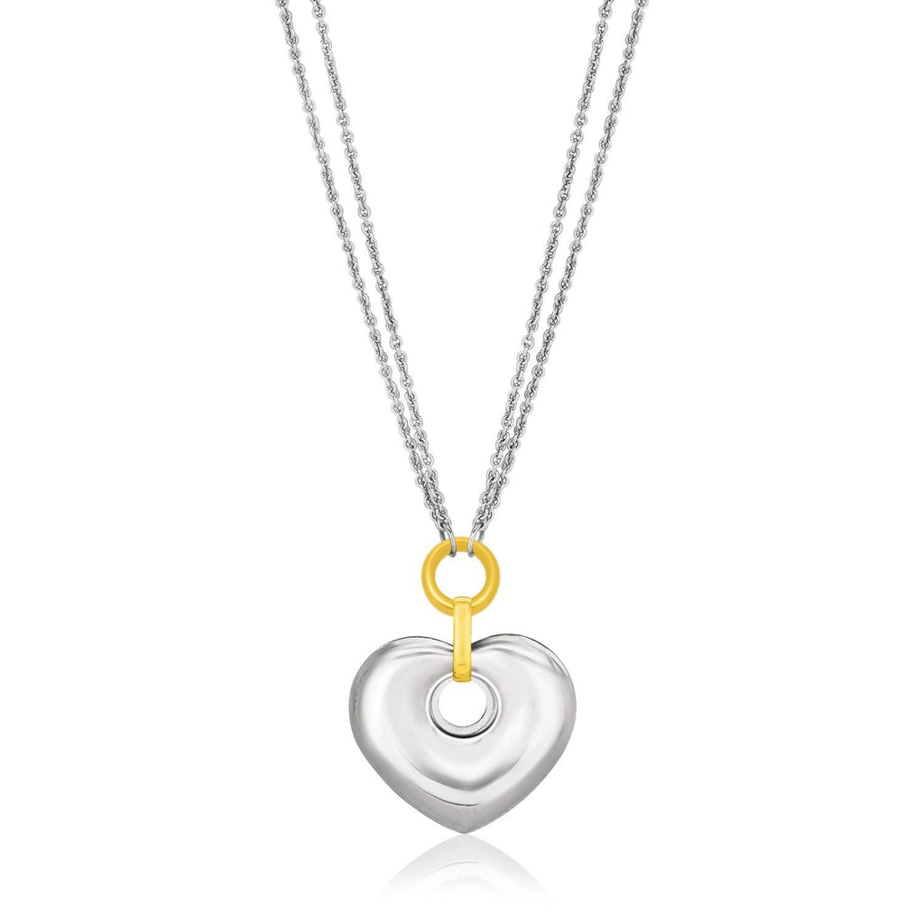 14K Yellow Gold & Sterling Silver Puffed Heart Circle Cutout Necklace