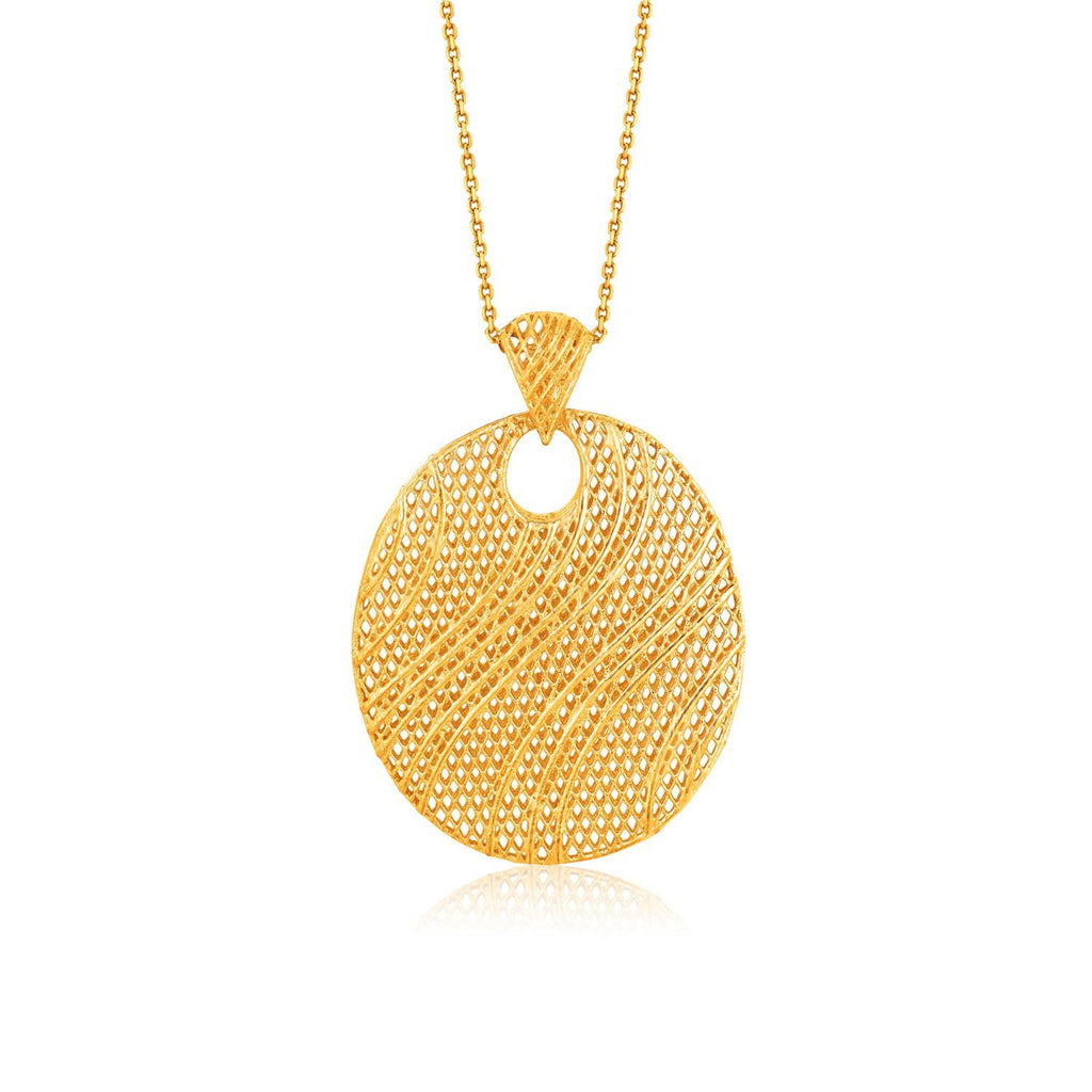 Italian Design 14K Yellow Gold Oval Lattice Pendant