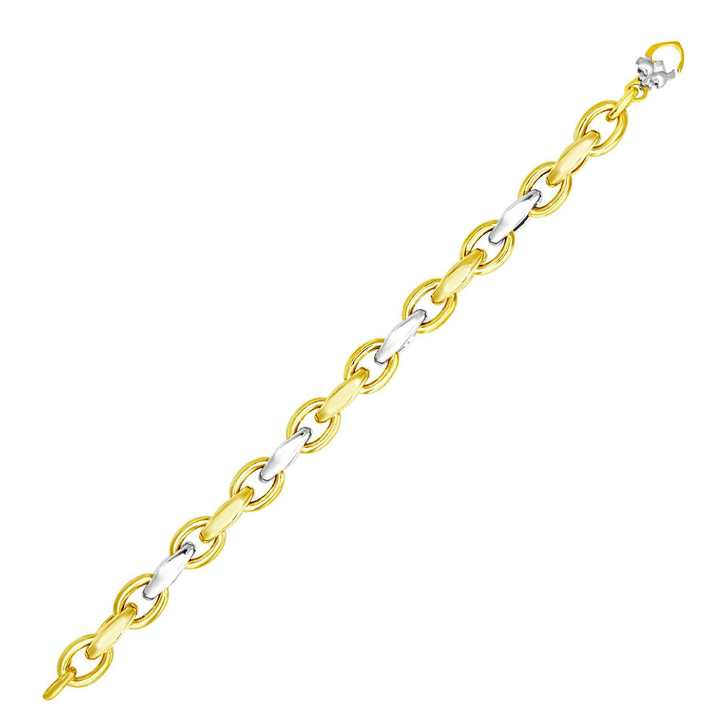 14K Two-Tone Gold Oval and Graduated Link Bracelet