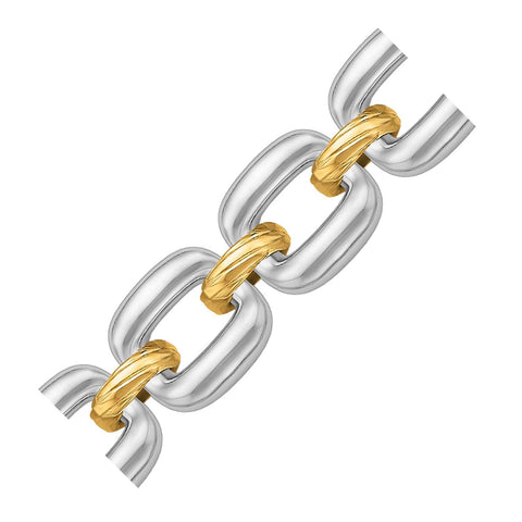 18K Yellow Gold and Sterling Silver Diamond Cut Rhodium Plated Chain Bracelet