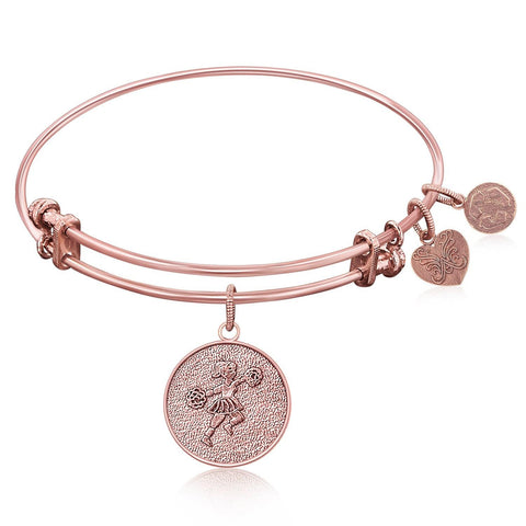 Expandable Bangle in Pink Tone Brass with Cheerleader Symbol