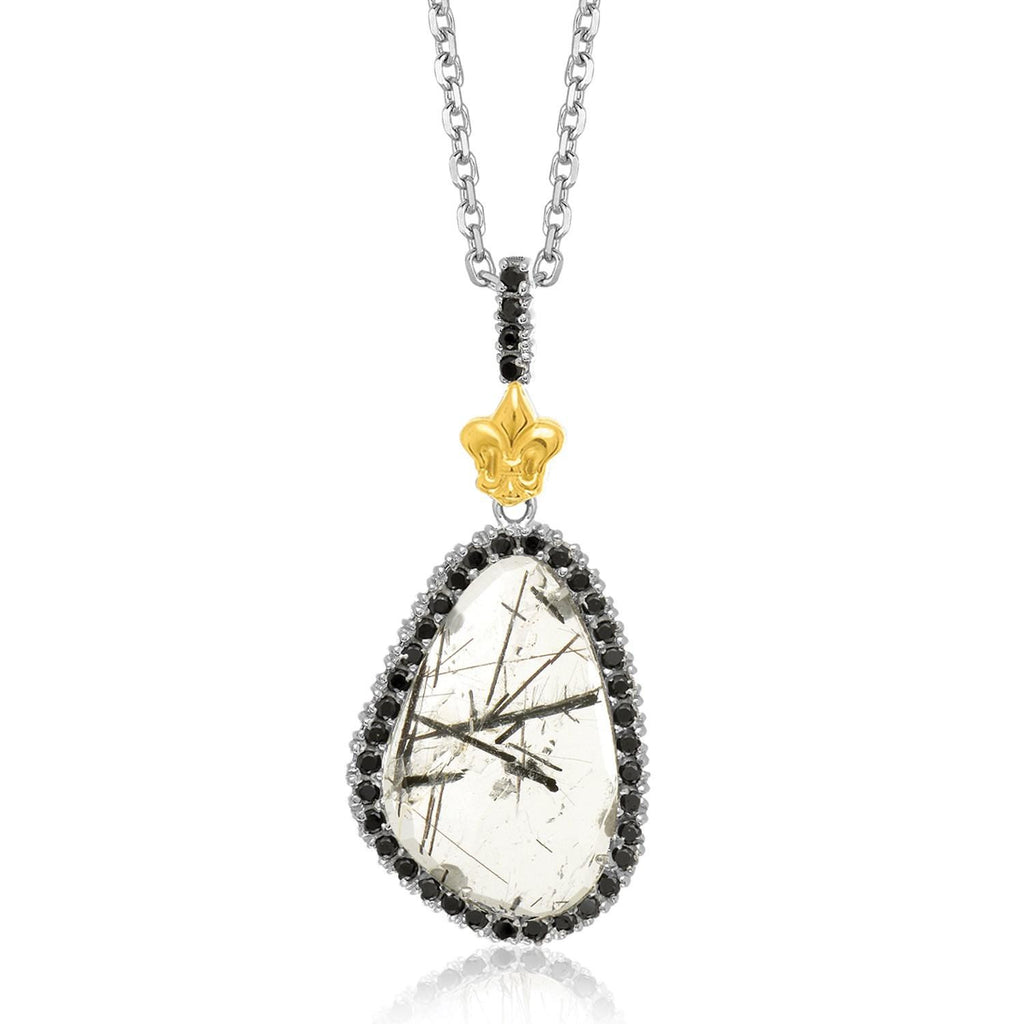 18K Yellow Gold & Sterling Silver Style Rutilated Quartz Pendant