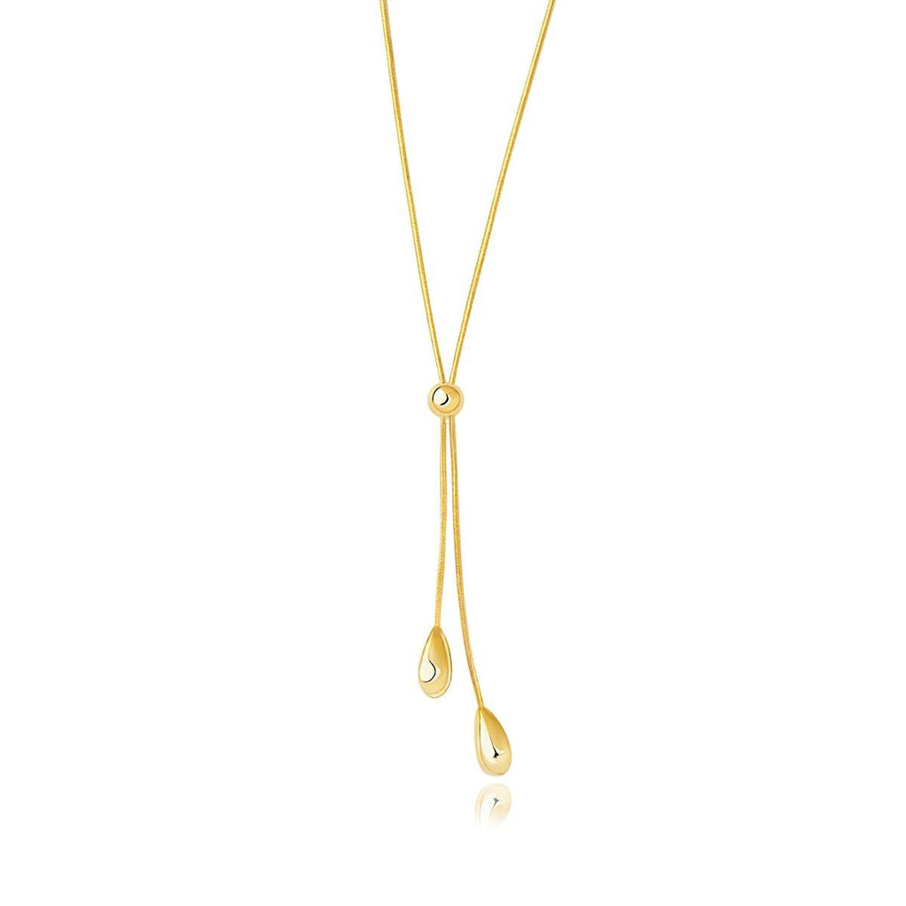 14K Yellow Gold Teardrop Lariat Necklace