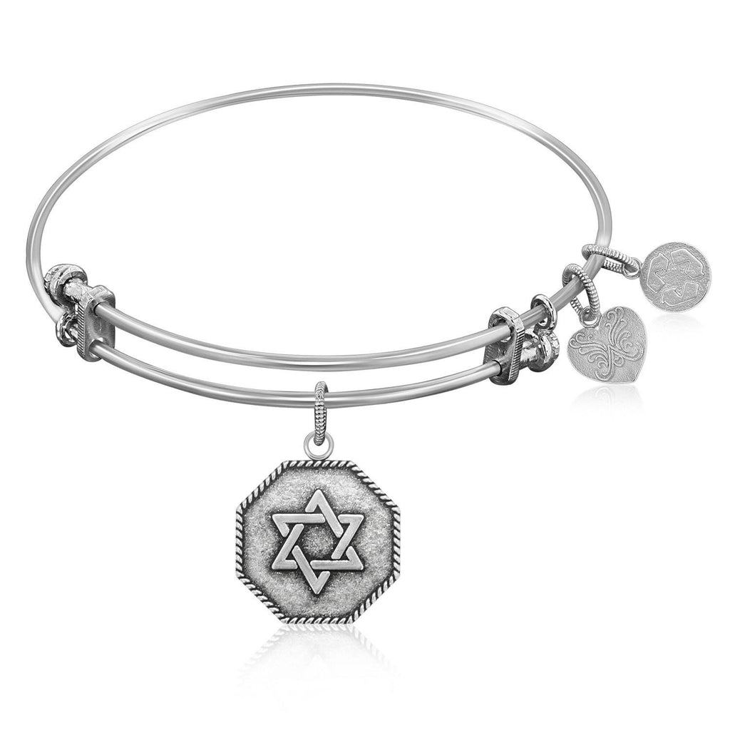 Expandable Bangle in White Tone Brass with The Star Of David Symbol