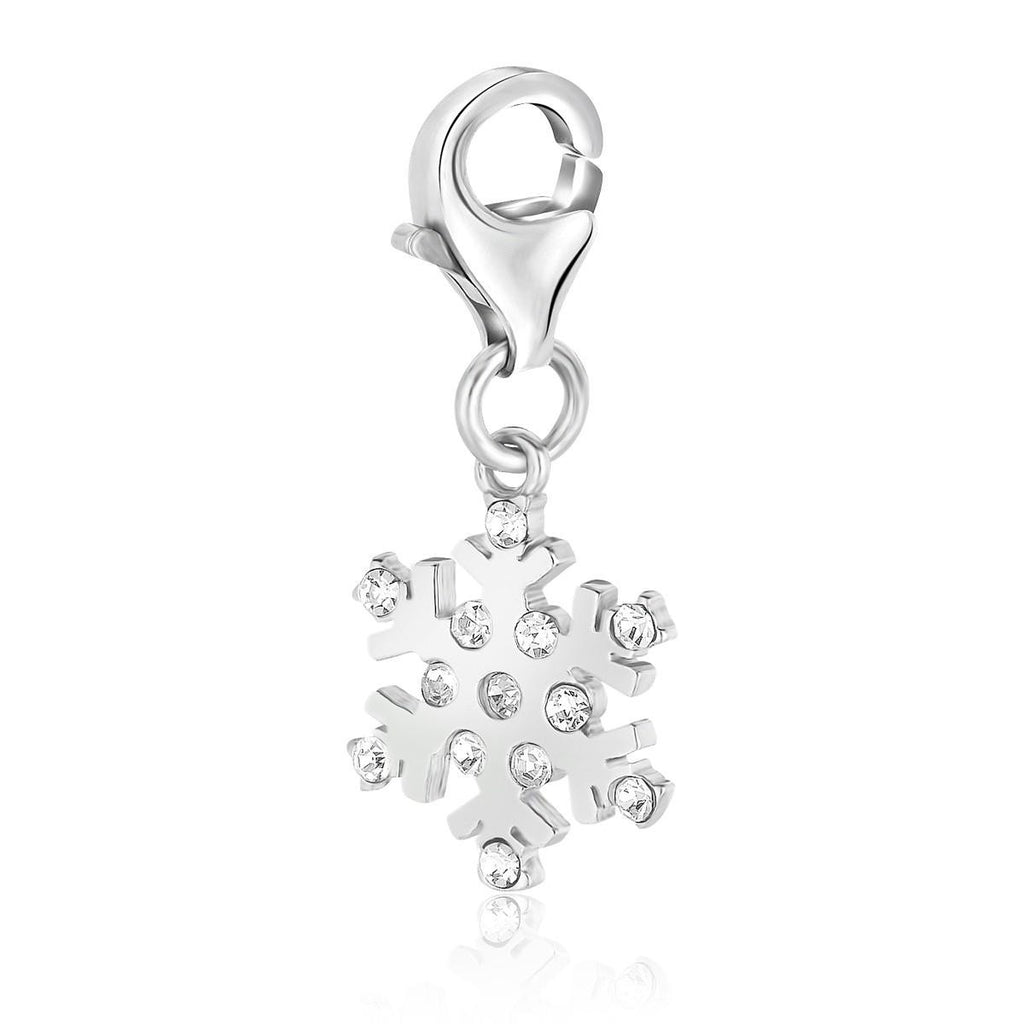 Sterling Silver White Tone Crystal Embellished Snowflake Charm