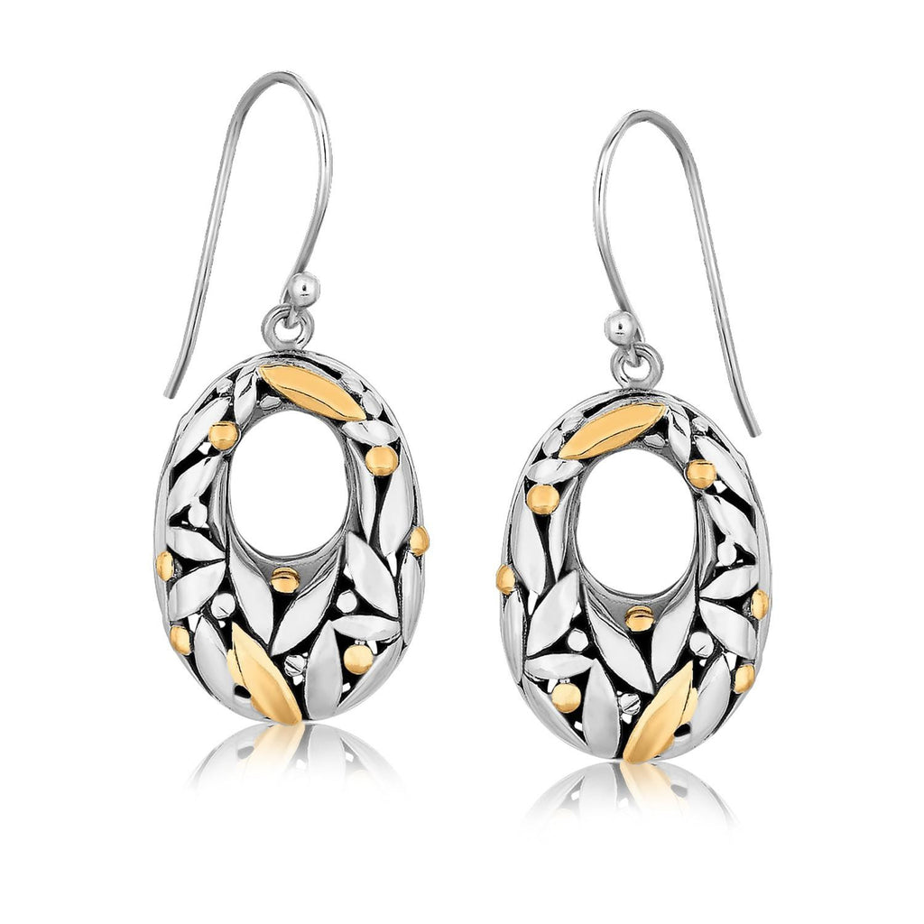 18K Yellow Gold and Sterling Silver Graduated Drop Earrings with Leaf Motifs