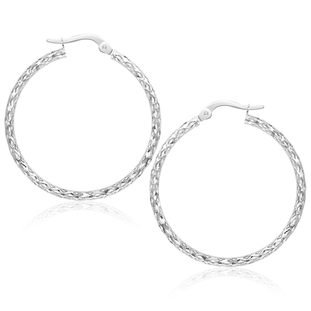 14K White Gold Textured Large Hoop Earrings