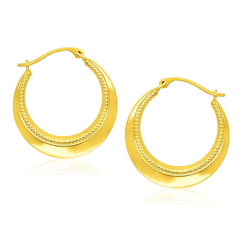 14K Yellow Gold Round Rope Texture Hoop Earrings