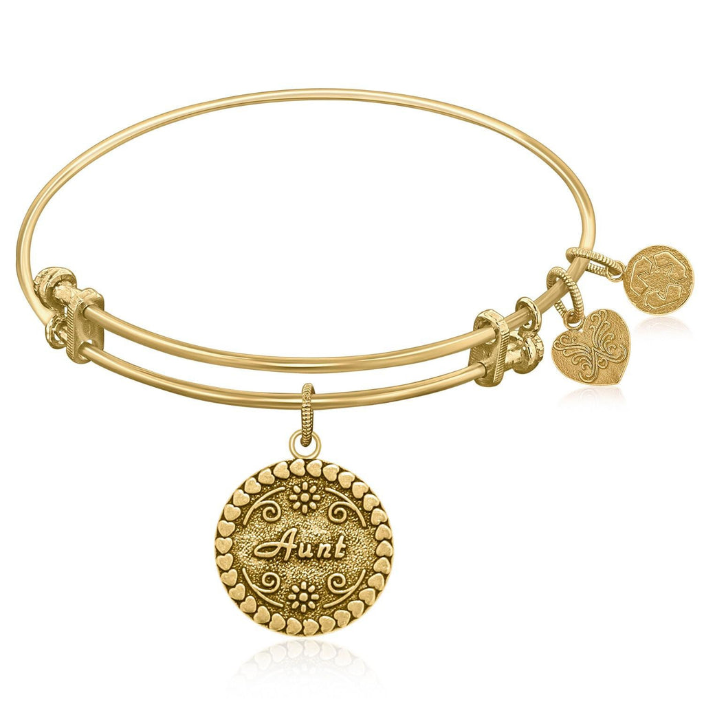 Expandable Bangle in Yellow Tone Brass with Aunt Symbol