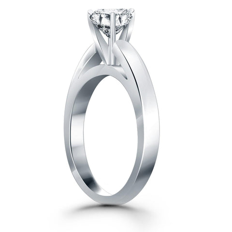 14K White Gold Classic Wide Band Cathedral Solitaire Engagement Ring