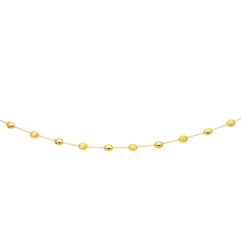 14K Yellow Gold Necklace with Polished and Textured Pebble Stations