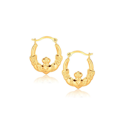 10K Yellow Gold Claddagh Hoop Earrings