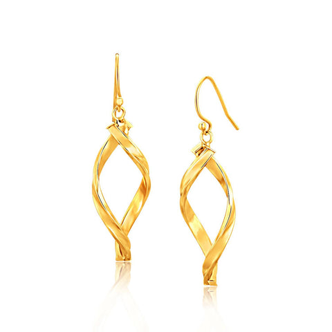 14K Yellow Gold Fancy Flat Twisted Oval Dangling Earrings