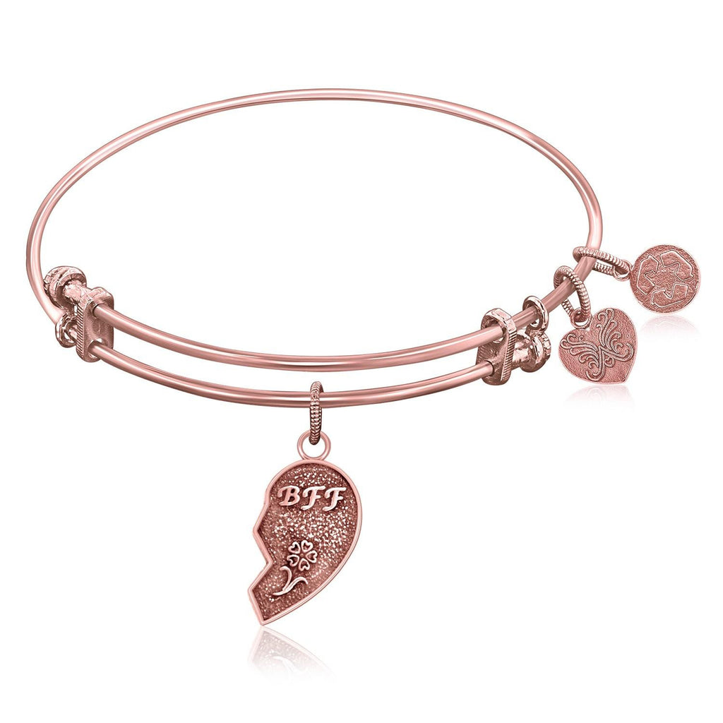 Expandable Bangle in Pink Tone Brass with Best Friends Symbol