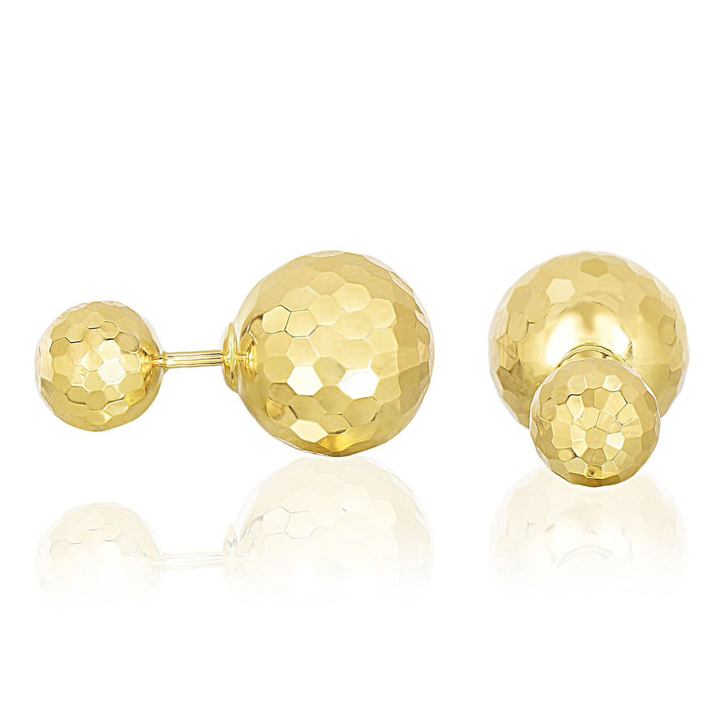 14K Yellow Gold Double Sided Earrings with Faceted Bead Design