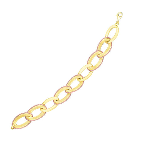 14K Yellow and Rose Gold Oval Link with Popcorn Trim Bracelet