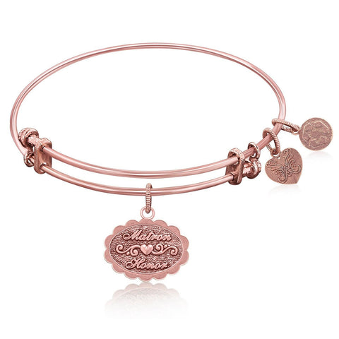 Expandable Bangle in Pink Tone Brass with Matron Of Honor Symbol