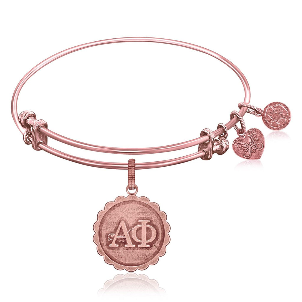 Expandable Bangle in Pink Tone Brass with Alpha Phi Finish Charm Symbol