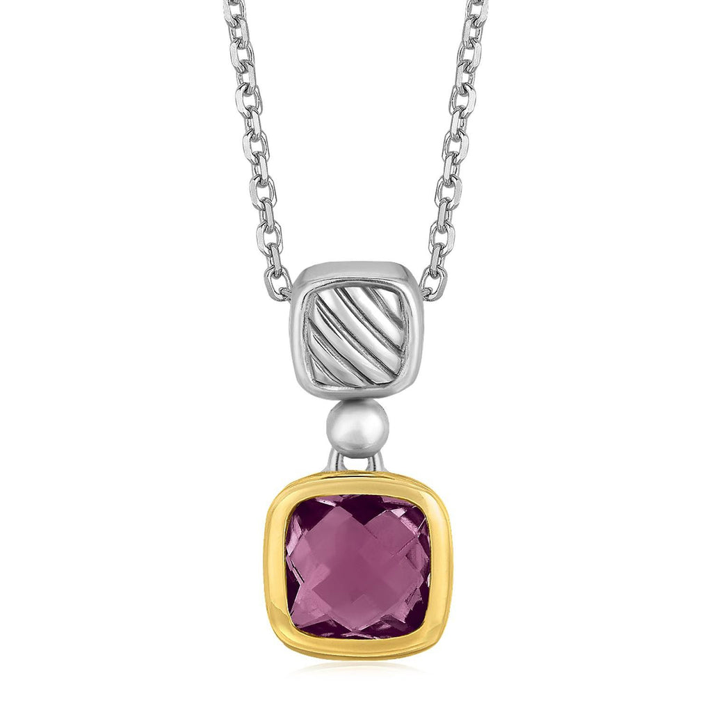 18K Yellow Gold and Sterling Silver Necklace with an Amethyst Pendant