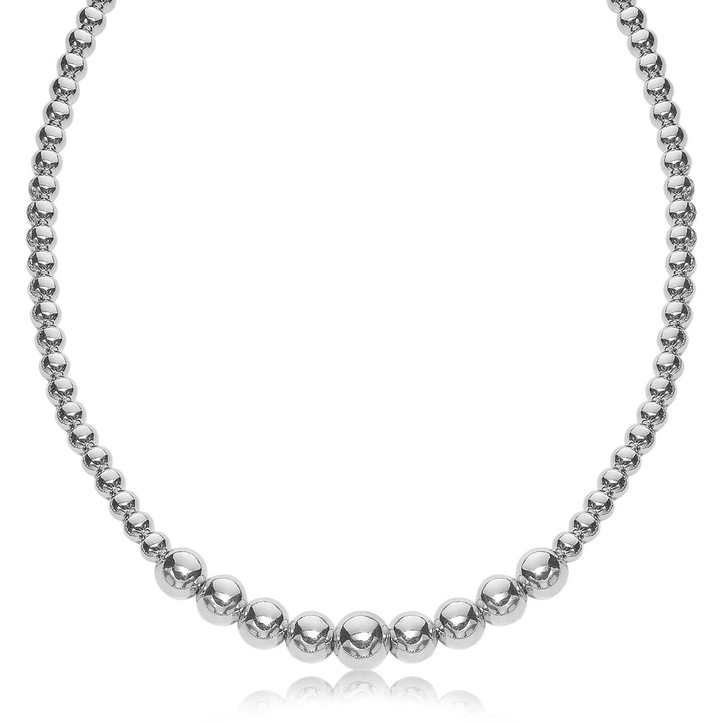 Sterling Silver Graduated Style Bead Necklace with Rhodium Plating