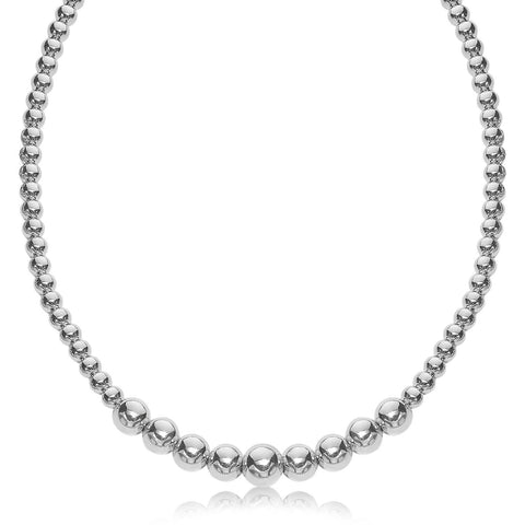 Sterling Silver Graduated Style Bead Necklace with Rhodium Plating