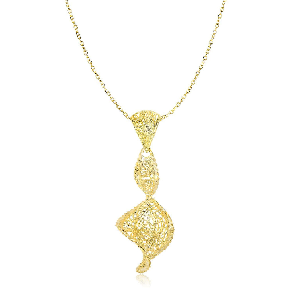 14K Yellow Gold Coiling Mesh Pendant with Diamond Cuts