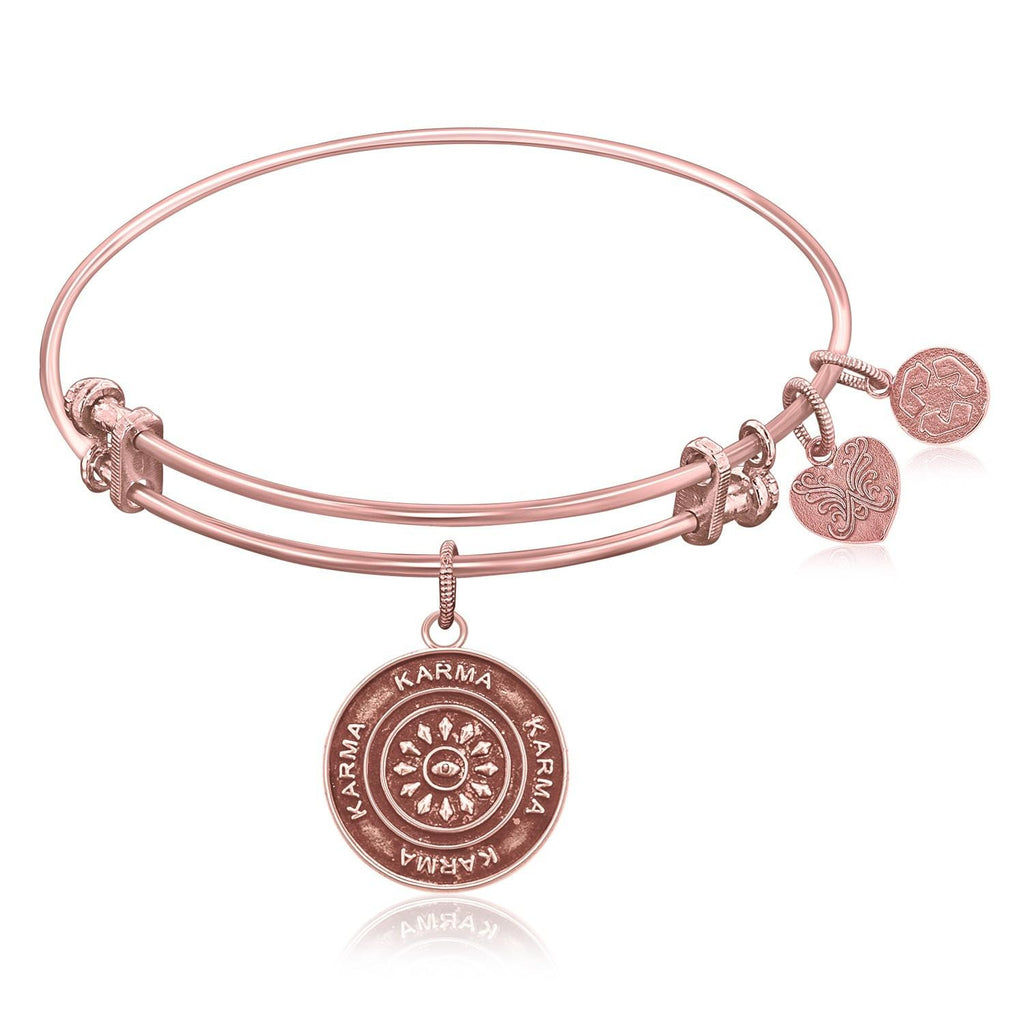 Expandable Bangle in Pink Tone Brass with Karma Symbol