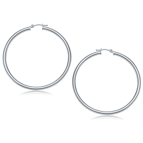 14K White Gold Polished Hoop Earrings (50 mm)