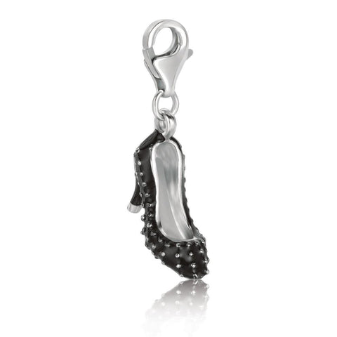 Sterling Silver High Heel Shoe Charm with Black Tone Enamel Detailing