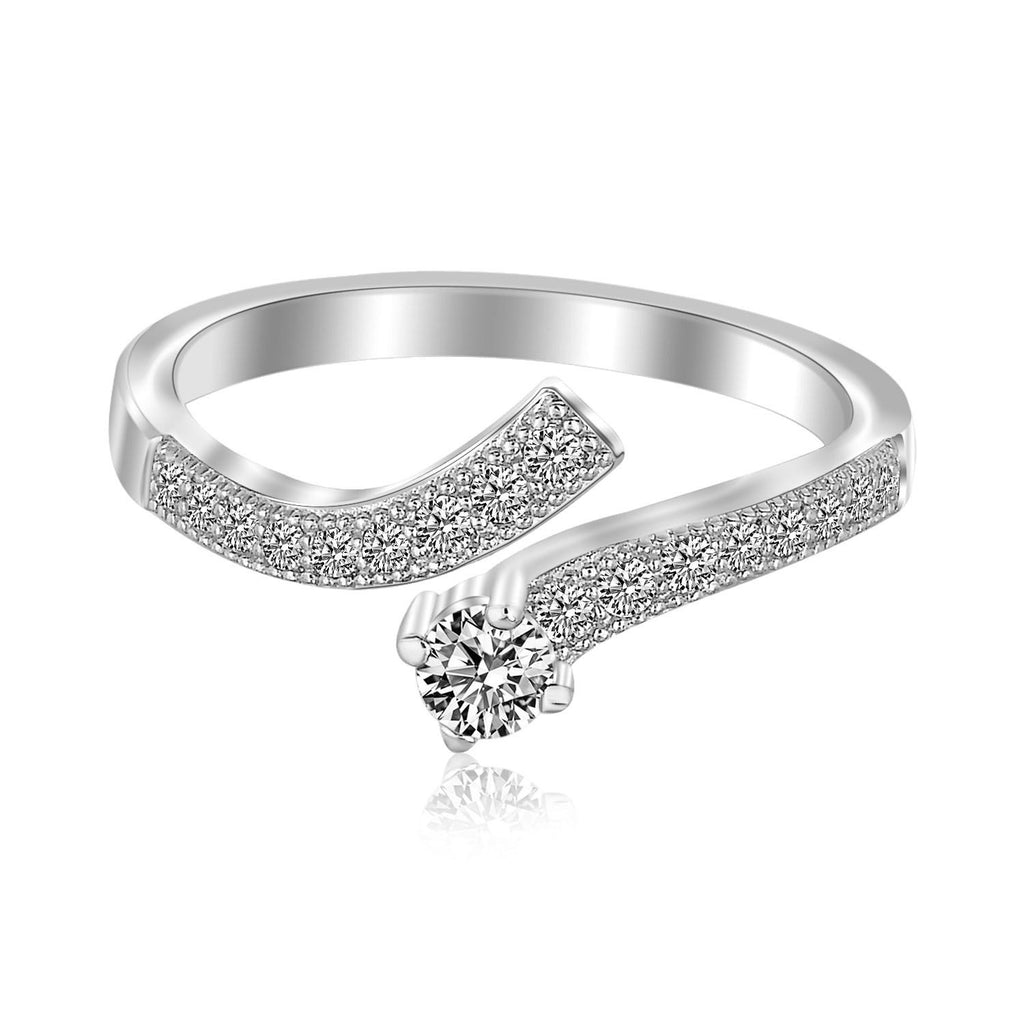 Sterling Silver Rhodium Finished Curvy Toe Ring with Cubic Zirconia Accents