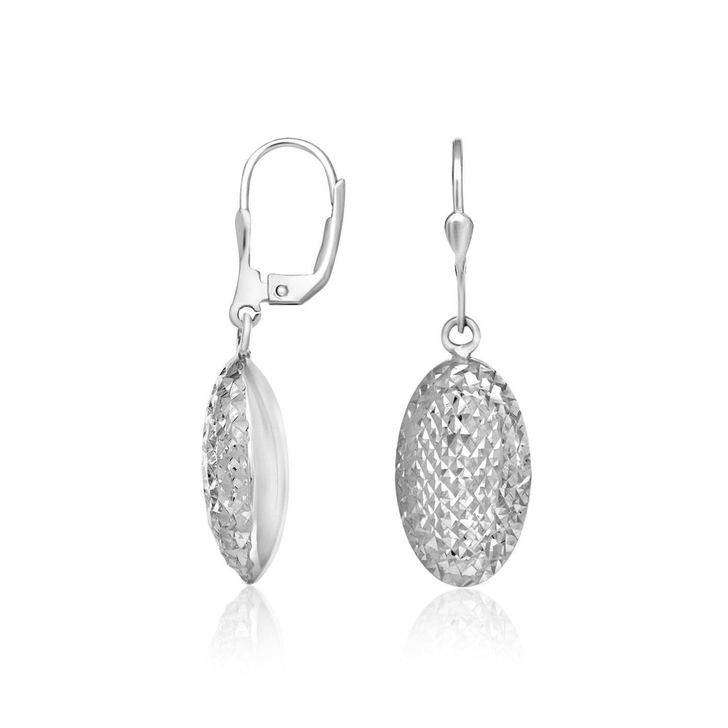 Sterling Silver Puff Oval Drop Earrings with Sparkle Texture Style