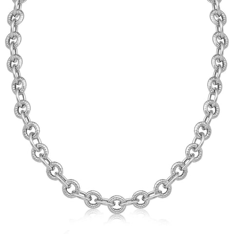 Sterling Silver Round Cable Inspired Chain Link Necklace