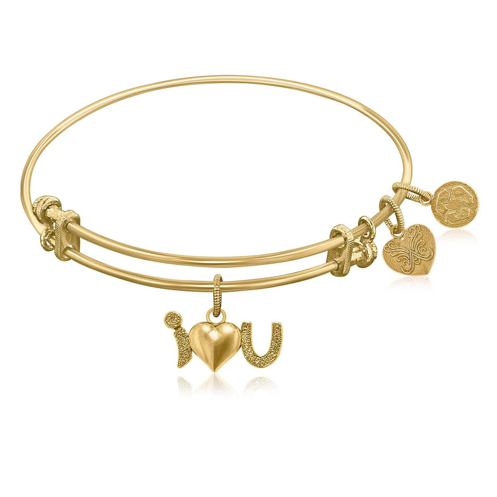 Expandable Bangle in Yellow Tone Brass with  I Love You Symbol