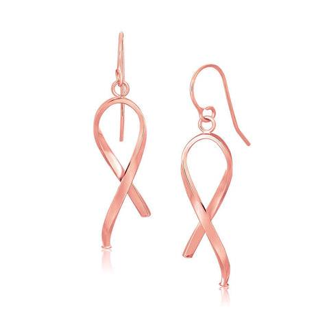 14K Rose Gold Polished Ribbon Style Drop Earrings