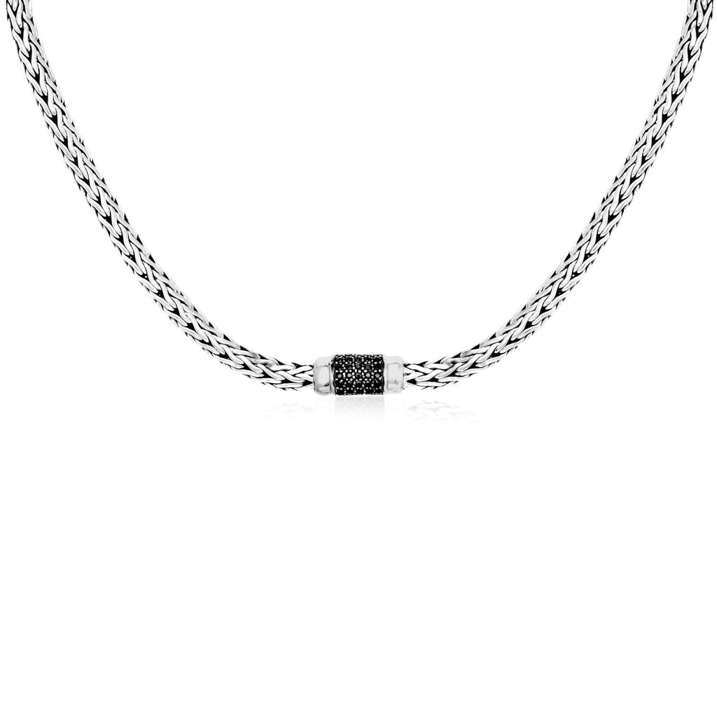 Sterling Silver Black Sapphire Embellished Weave Necklace