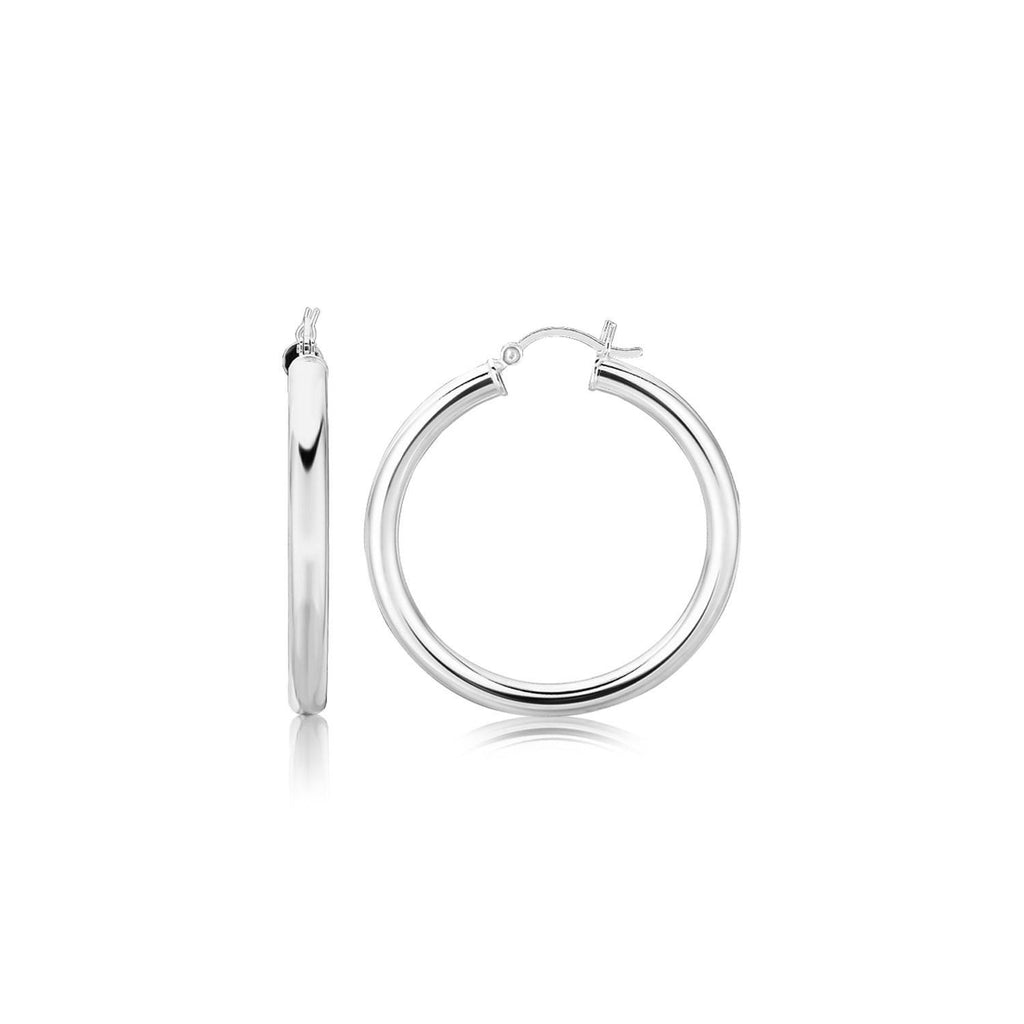 Sterling Silver Thick Rhodium Plated Polished Hoop Style Earrings (35mm)