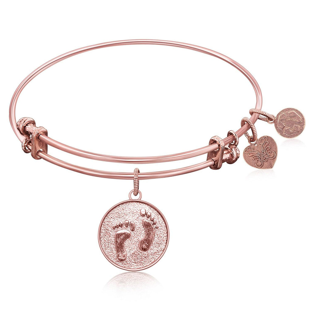 Expandable Bangle in Pink Tone Brass with Barefoot In The Sand Symbol