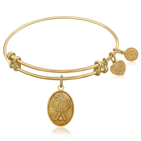 Expandable Bangle in Yellow Tone Brass with Tennis Symbol