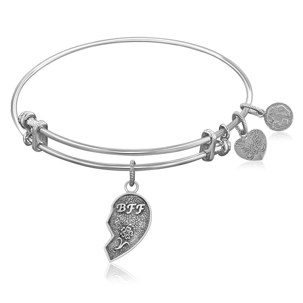 Expandable Bangle in White Tone Brass with Best Friends Symbol