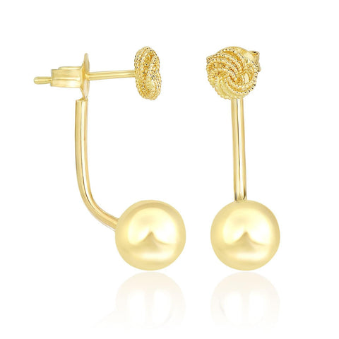 14K Yellow Gold Double Sided Knot and Ball Design Earrings