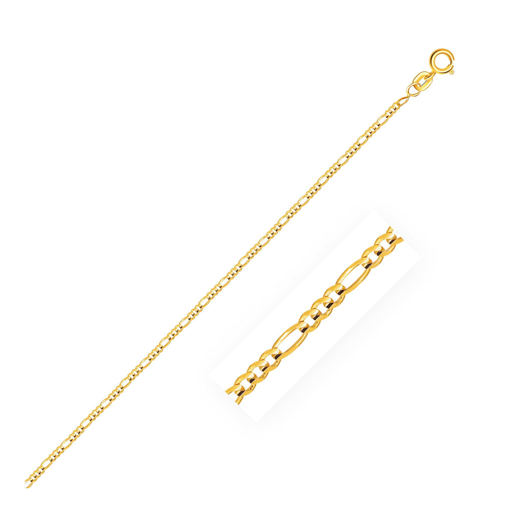 1.3mm 14K Yellow Gold Figaro Anklet