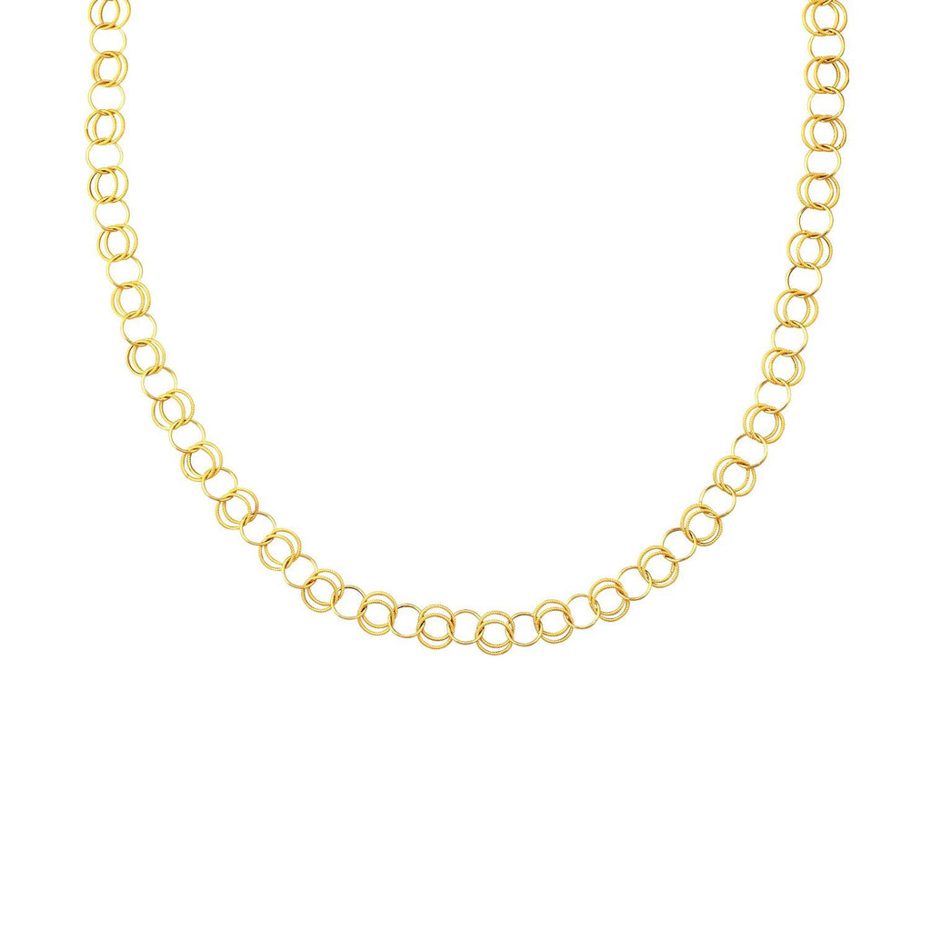 14K Yellow Gold Polished and Dual Textured Round Link Necklace