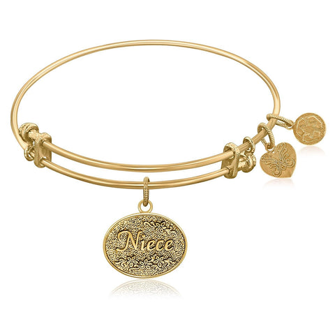 Expandable Bangle in Yellow Tone Brass with Niece Symbol