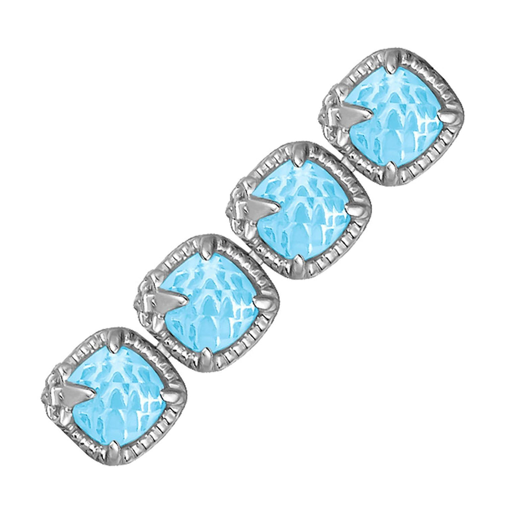 Sterling Silver Blue Topaz and White Sapphire Bracelet with Fleur De Lis Motifs