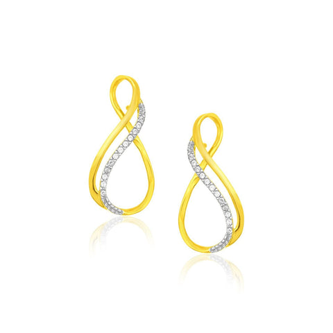 14K Yellow Gold Thin Infinity Diamond Accented Earrings