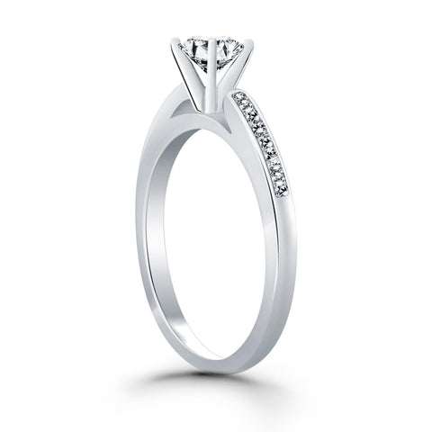 14K White Gold Diamond Channel Cathedral Engagement Ring